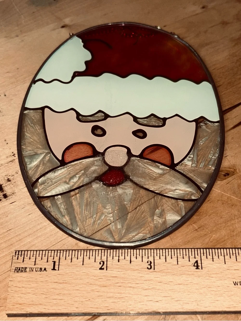 Stained Glass Christmas Santa Face Suncatcher /Wall Decor Oval w/chain 5